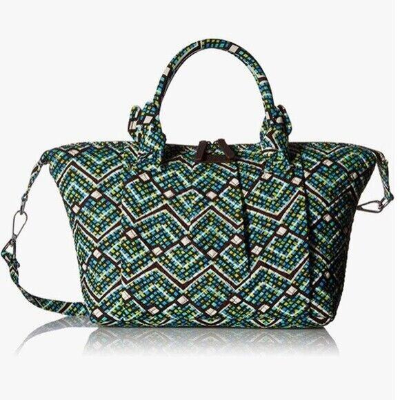 Vera Bradley Rain Forest Hadley Satchel Signature Cotton Multicolor Zip Bag New - Picture 3 of 11